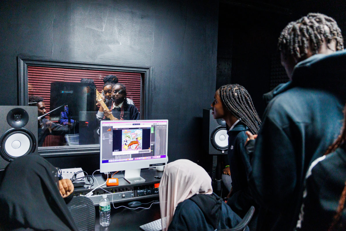 Scholars record music in a music studio at Countee Cullen Community Center.