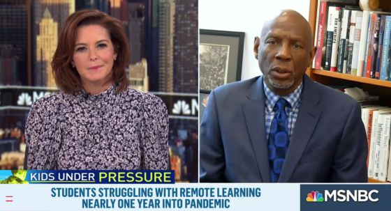 Geoffrey Canada and Stephanie Ruhle speaking on a TV interview