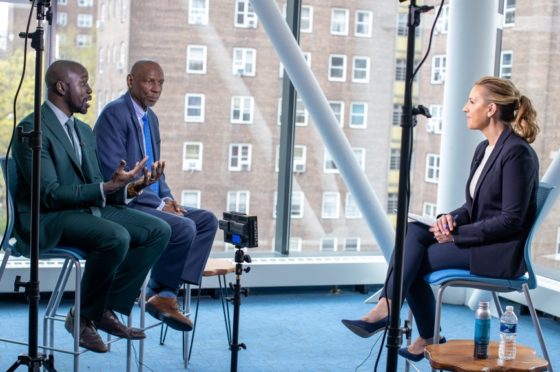 Kwame Owusu-Kesse and Geoffrey Canada talk to Poppy Harlow at HCZ Promise Academy I