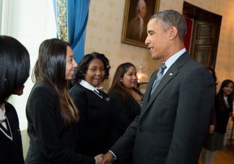 Tiffany Gallegos shakes President Barack Obama's hand in the White House.