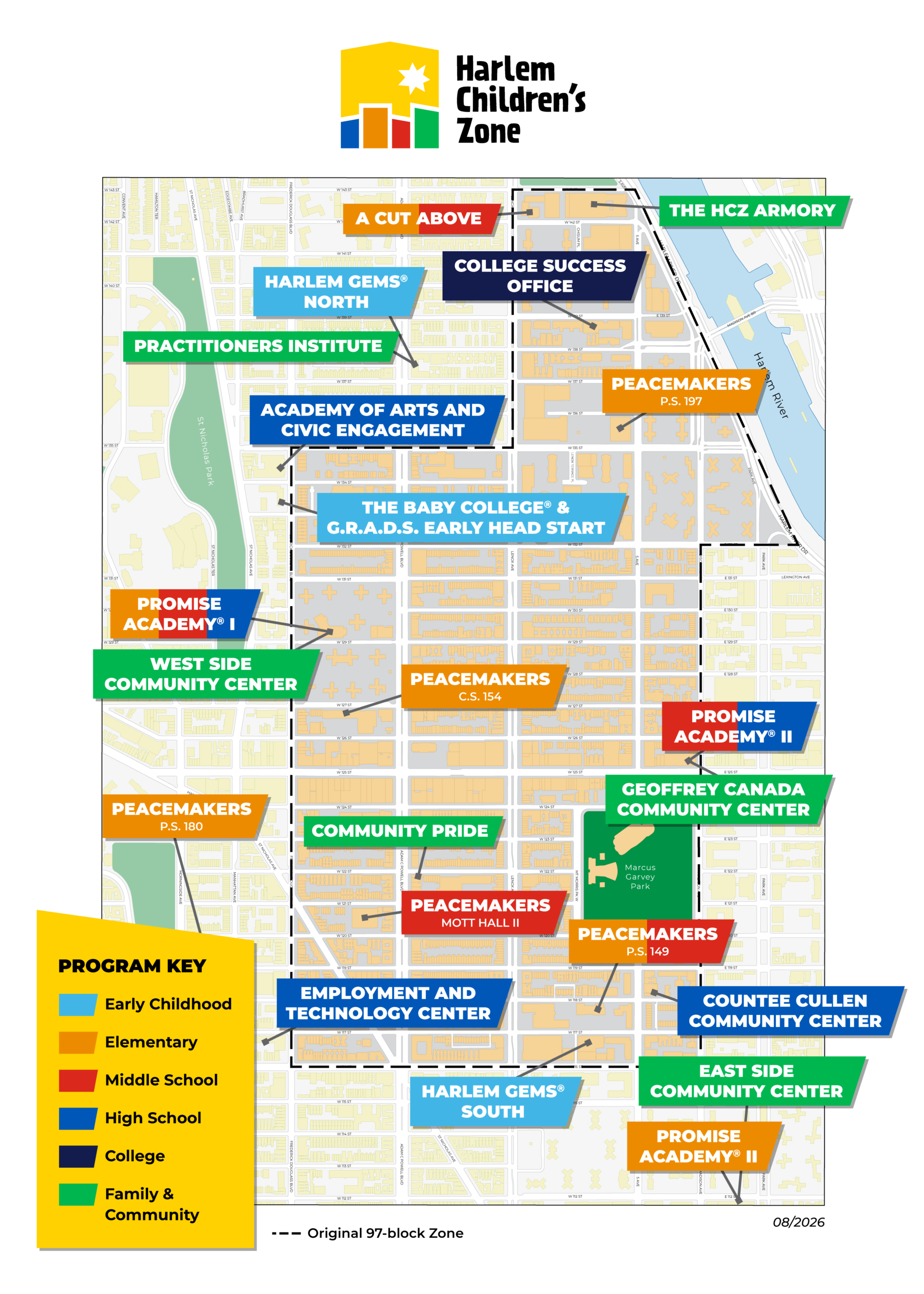 Map of the zone HCZ covers in Harlem.